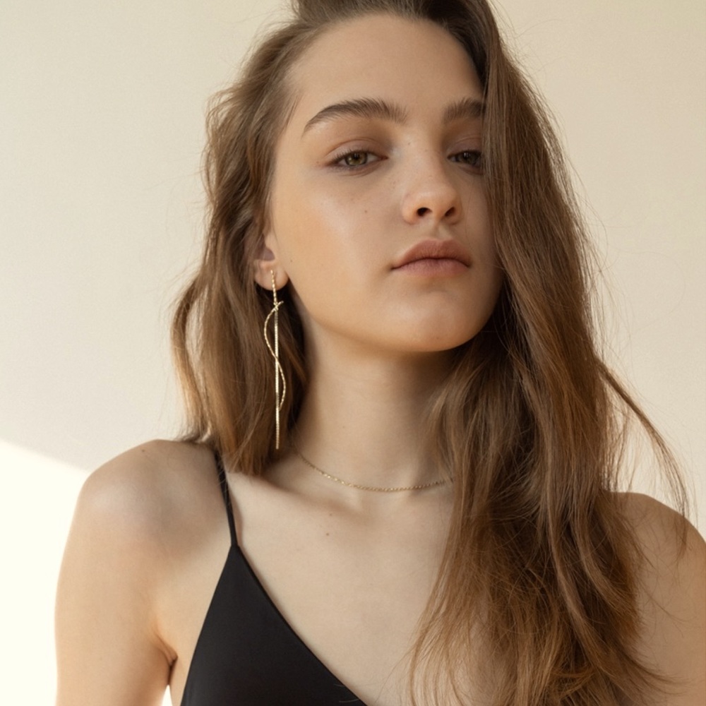 Sterling silver gold plated linear long earrings